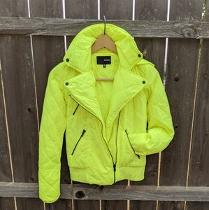 Hurley neon quilted hooded nylon Moto jacket xs